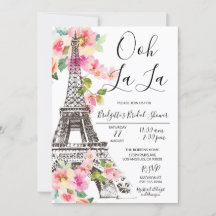 Floral Paris Eiffel Tower Bridal Shower Invitación