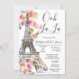 Floral Paris Eiffel Tower Bridal Shower Invitación