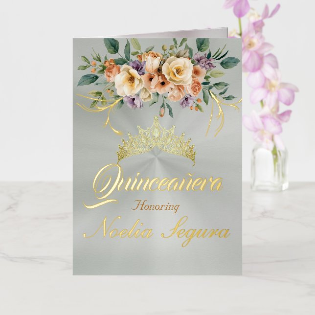 Floral - Pastel Green Quinceanera Foil Invitation (Orquídea)