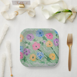 Floral Pastel Juguetón, Platos de Papel Cuadrados 