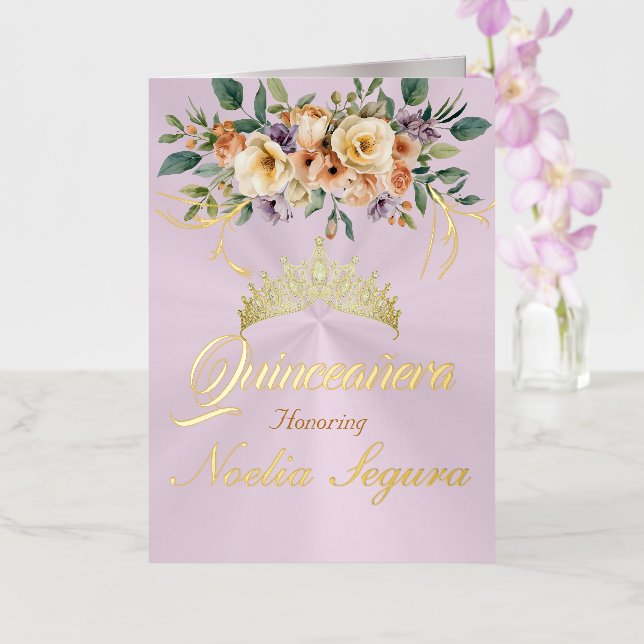 Floral - Pastel Pink Quinceanera Foil Invitation (Orquídea)