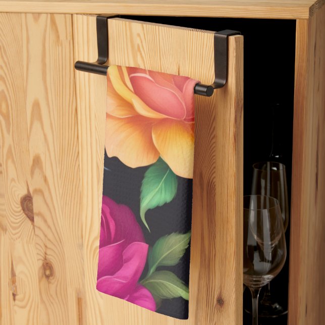 Floral Patern Rosa Kitchen Toallas (Pliegue de tercios)