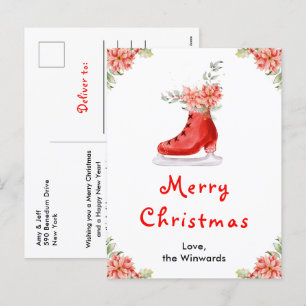 Floral Patinaje sobre Hielo Rojo Feliz Navidad