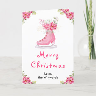 Floral Patinaje sobre Hielo Rosa Feliz Navidad