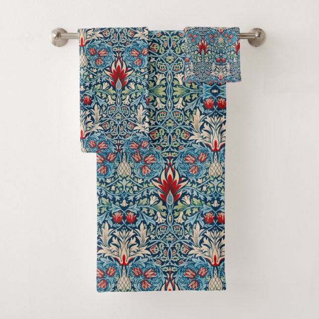 Floral pattern on green leaves blue background (In situ)