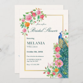 Floral pavo real ducha de novia Invitación
