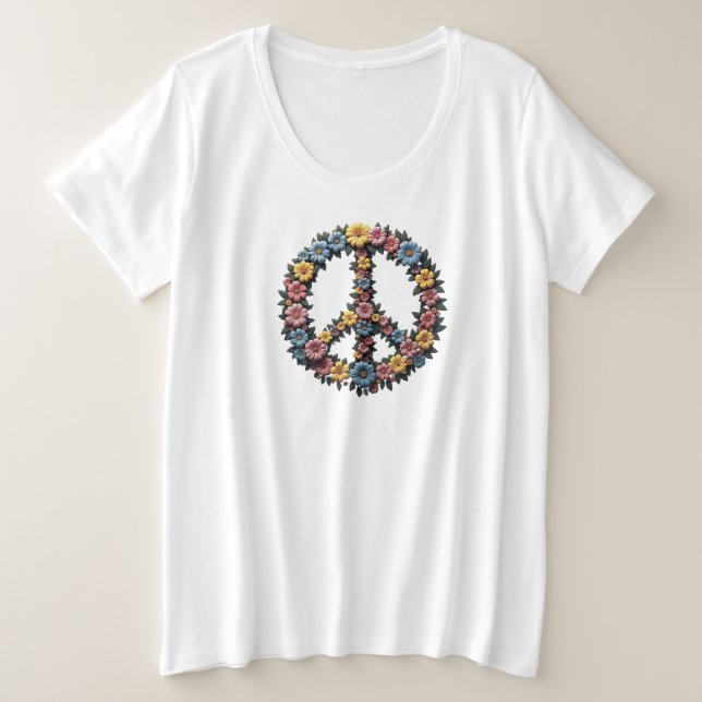 Floral Peace Sign Plus Size Tee (Anverso del diseño)