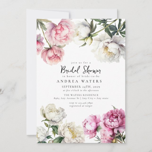 Floral Peonies | Invitaciones a la ducha de novia  (Anverso)