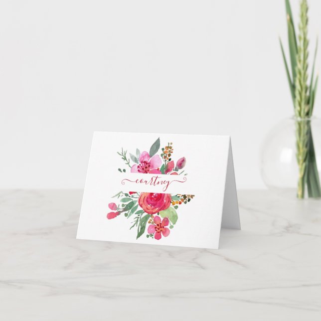 Floral personalizado de acuarela rosa   (Anverso)