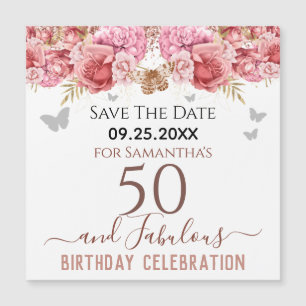 Floral Pink 50 cumpleaños Save the Date Magnet