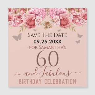 Floral Pink 60 cumpleaños Save the Date Magnet