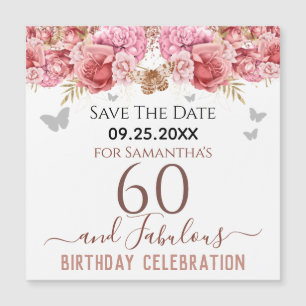 Floral Pink 60 cumpleaños Save the Date Magnet