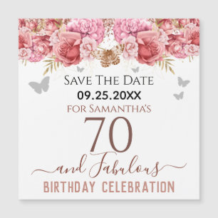 Floral Pink 70 cumpleaños Save the Date Magnet
