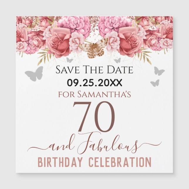 Floral Pink 70 cumpleaños Save the Date Magnet (Anverso)