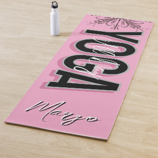 Floral Pink Hand Drawn Name Yoga Mat
