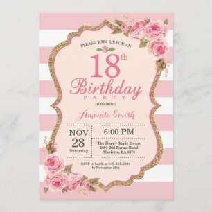 Floral Pink Peonies Invitación a fiesta de cumplea