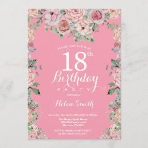 Floral Pink Peonies Invitación a los 18 años