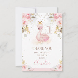 Floral Princess Swan 1er cumpleaños Tarjeta de agr