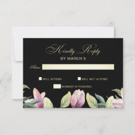 Floral Purple Black and Gold Wedding Rsvp