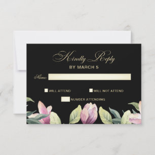 Floral Purple Black and Gold Wedding Rsvp