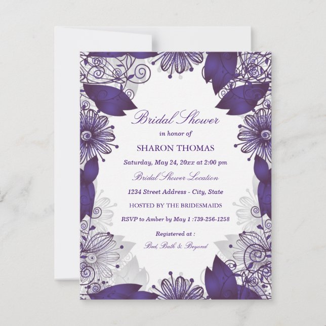 Floral Purple Elegant | Invitación a la ducha de n (Anverso)