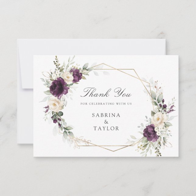 Floral Purple Greenery Boda Gracias Tarjeta (Anverso)