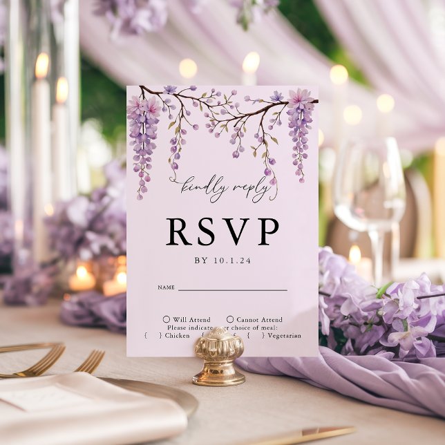 Floral Purple Wisteria Branches Boda Tarjeta RSVP (Subido por el creador)