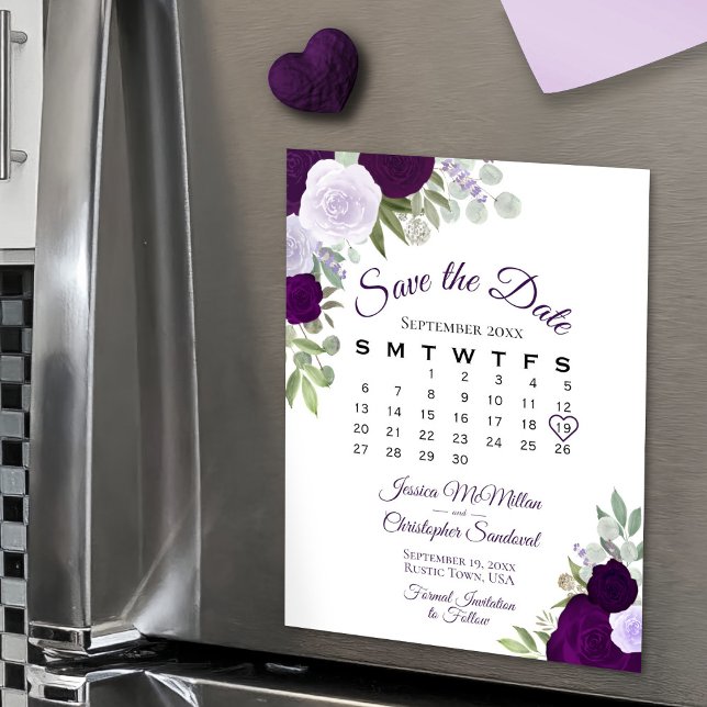 Floral púrpura rústica salva el imán del calendari (On Refrigerator)