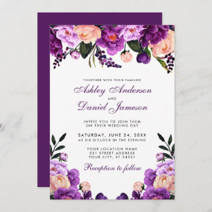 Floral púrpura ultrvioleta   Invitación a bodas P