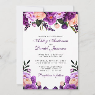 Floral púrpura ultrvioleta Invitación a bodas PS
