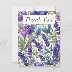 Floral púrpura y azul en crema Gracias tarjeta