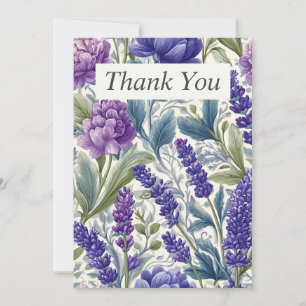 Floral púrpura y azul en crema Gracias tarjeta