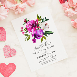 Floral púrpura y vegetación Guardar la invitación