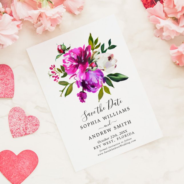Floral púrpura y vegetación Guardar la invitación  (Subido por el creador)