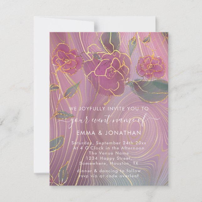 Floral QR Código Marsala Borgoña Oro rosa (Anverso)