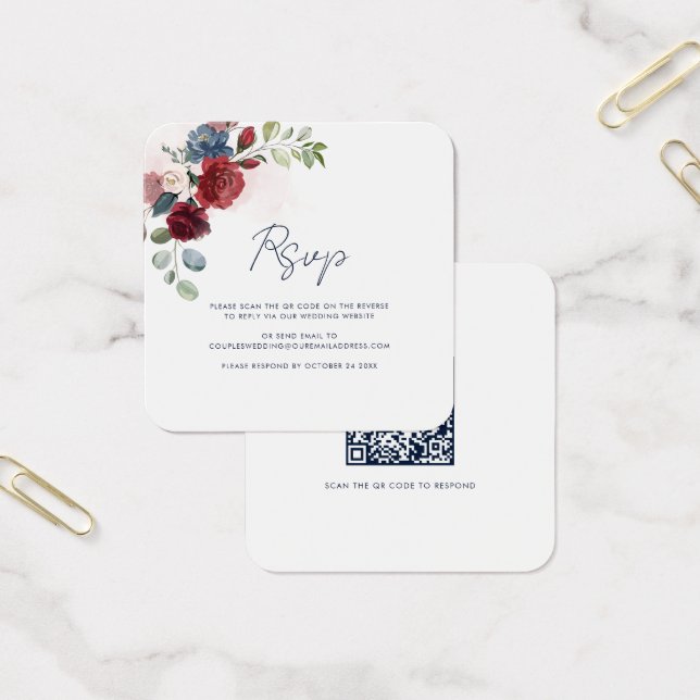 Floral QR Código Script Wedding Tarjeta RSVP (Oficina)