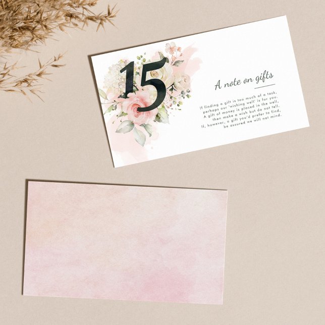 Floral Quinceanera 15ª nota de cumpleaños sobre re (Floral Quinceanera 15th Birthday Note on Gifts Enclosure Card)