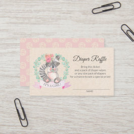 Floral Raccoon Baby Shower Diaper Raffle Ticket