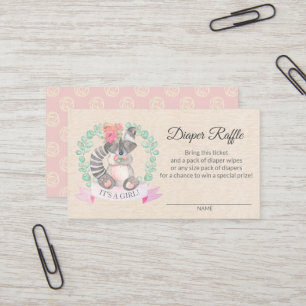 Floral Raccoon Baby Shower Diaper Raffle Ticket