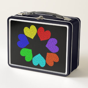 Floral Rainbow Love Hearts Metalizado Lunch Box