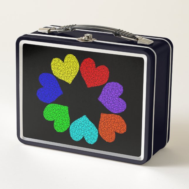 Floral Rainbow Love Hearts Metalizado Lunch Box (Anverso)