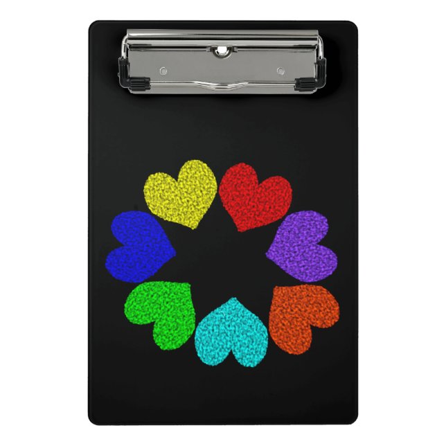 Floral Rainbow Love Hearts Mini Portapapeles (Anverso)