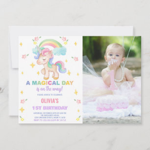 Floral Rainbows Unicornio Invitaciones de cumpleañ