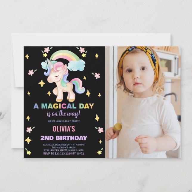 Floral Rainbows Unicornio Invitaciones de cumpleañ (Anverso)