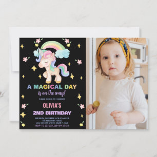 Floral Rainbows Unicornio Invitaciones de cumpleañ