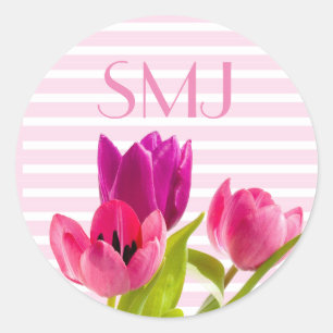 Floral redondeada monograma con Pegatina de tulipa