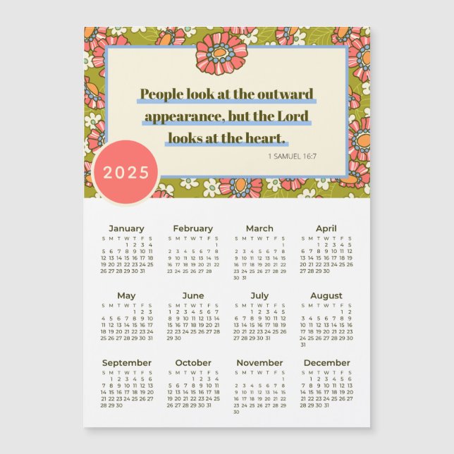 Floral retro 2025 1 Samuel 16:7 Calendario (Anverso)