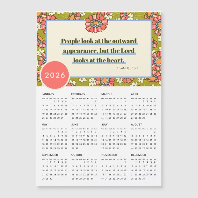 Floral retro 2026 1 Samuel 16:7 Calendario (Anverso)