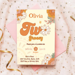 Floral Retro Dos Groovy Invitación de cumpleaños s