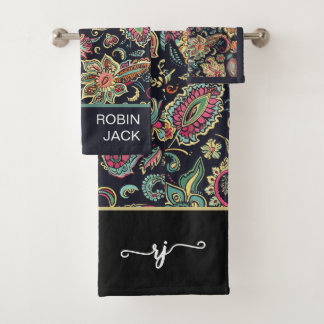Floral Retro Personalizado Negro Paisley